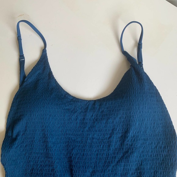 Aerie XL Cheeky Ribbed Smocked Scoop Neck One Piece Swimsuit High Cut Blue Sexy - Picture 6 of 12